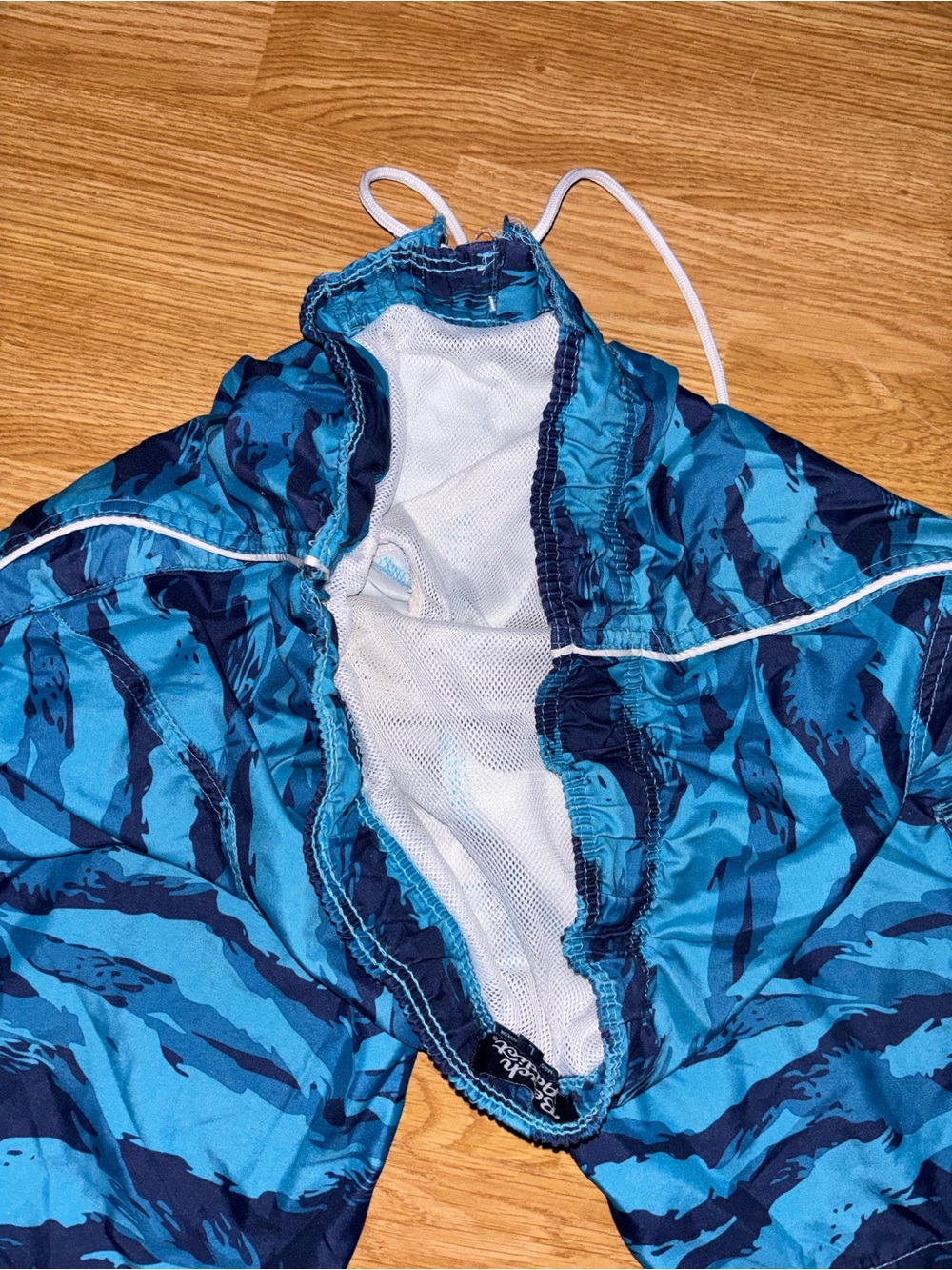 Men's Blue Patterned Swim Trunks with Drawstring - Picture 4 of 5